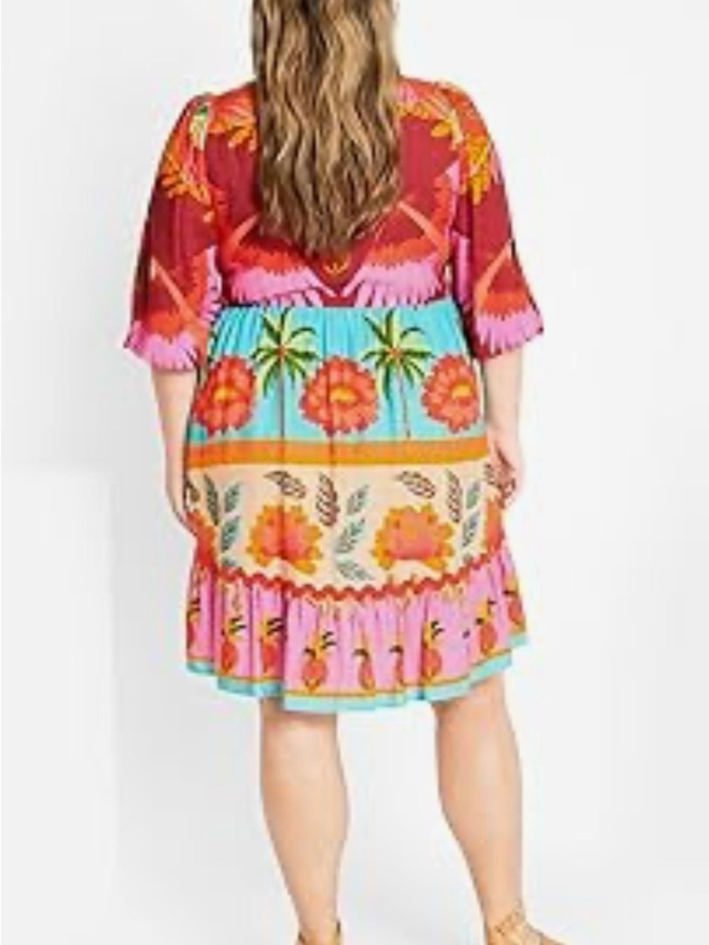 NWT City Chic Tropical Linen Blend Boho Dress Colorful Mini, Plus Size S - Picture 3 of 9